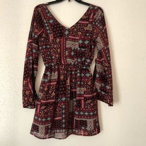 Tribal Print Long Sleeve Mini Dress Sz S